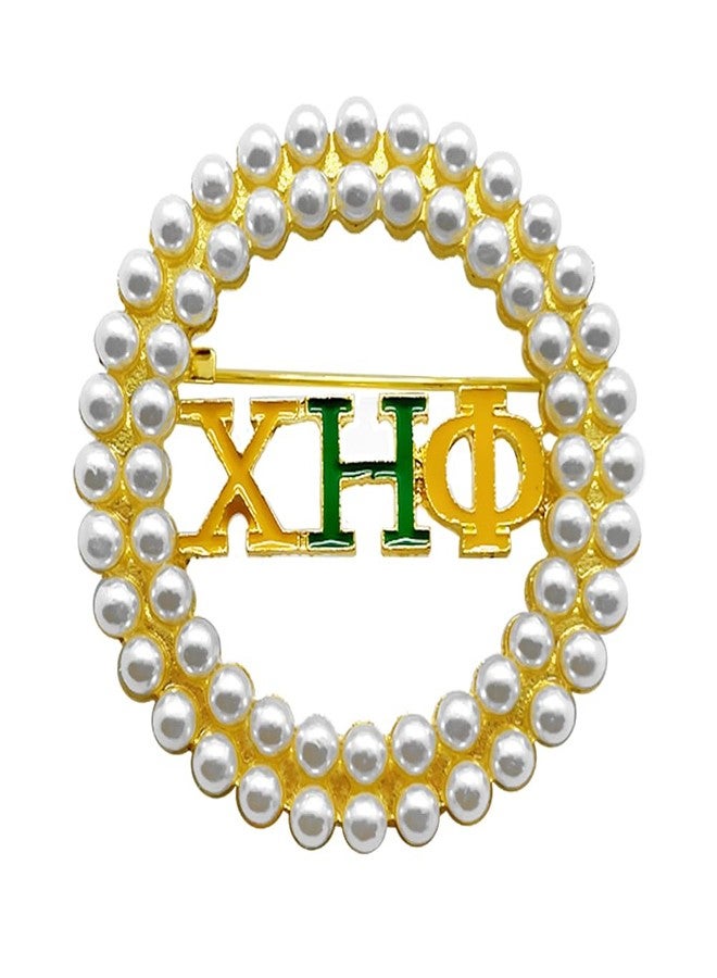 muiot Exquisite CHI ETA PHI Sorority Enamel Letter Imitation Pearl Brooch - Round Metal Jewelry Pin - Image 1